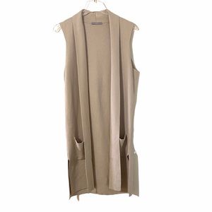 Tart Beige Sleeveless Open Front Cotton-Cashmere Blend Duster Sweater Size S